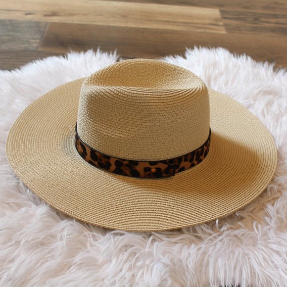 Last 1,New Boho Panama Hat with Leopard Print Band - Picture 2 of 6